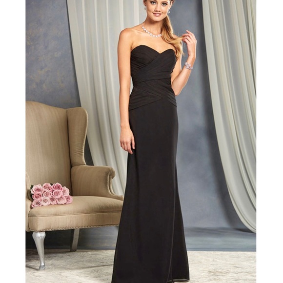 ❤️ NWT! Alfred Angelo Black Chiffon Draped Strapless Dress - Picture 3 of 10